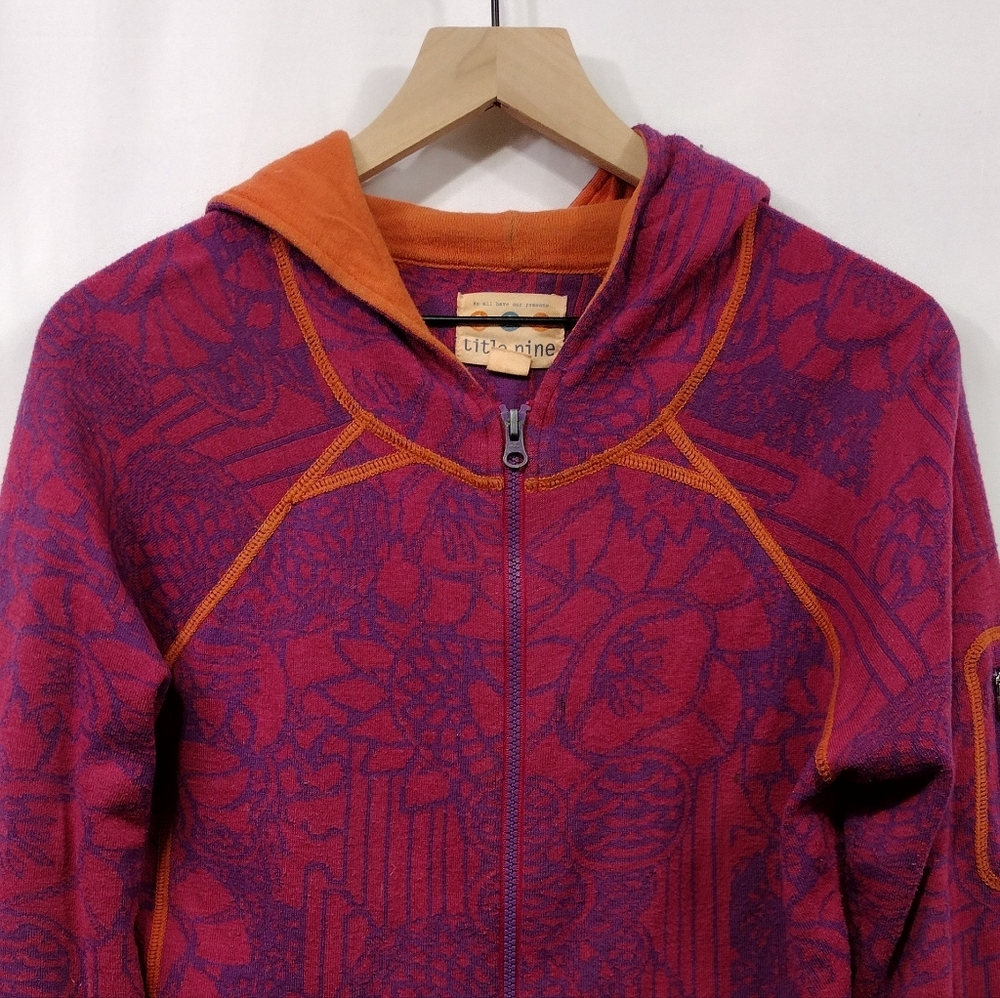 Title Nine Wool Blend Floral Zip Front Hoodie Womens L Purple Outdoor Sporty - Picture 3 of 9